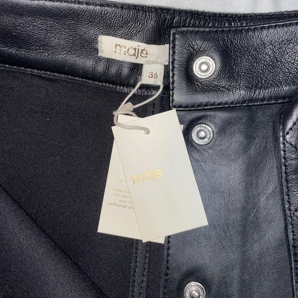 Maje Leather A-line High-Waist Mini Skirt NWT - Picture 5 of 10